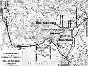 Trasa expedice do východní Asie v letech 1877–1880 (Zdroj: kniha „ Im ferner Osten Reisen des Grafen Béla Szechény in Indien, Japan, China, Tibet und Birma“, str. 1040).